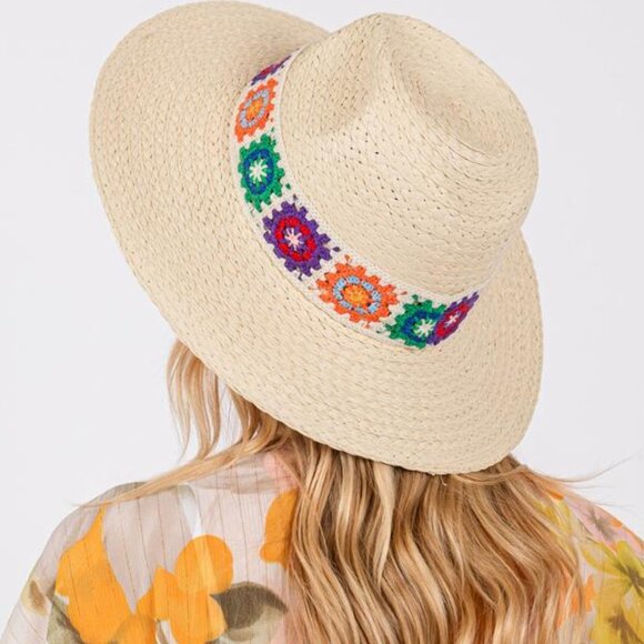 Crochet Boho Banded Straw Cowgirl Cowboy Sun Hat NEW - Picture 4 of 4